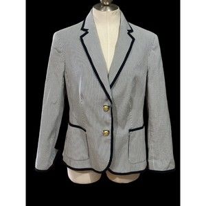 Jones New York Seersucker Blazer Signature‎ womens Size 4P Petite Striped Cuffed